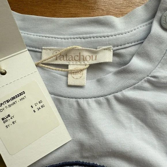 Patachou Boys White and Light Blue Crest T-Shirts - Picture 2 of 6